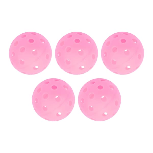 5 lysande pickleballbollar, 40 hål, 74 mm PE, för utomhusplan, rosa