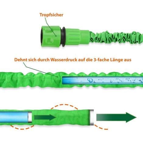 60m flexibel trädgårdsslang – infällbar med 7 sprutpistolfunktioner – säkra material – för bil- och husdjursrengöring