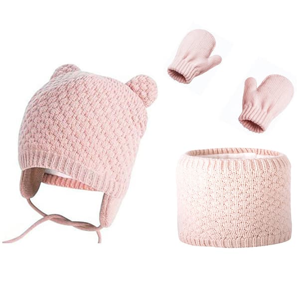 Babylue, skjerf og hansker sett 0-2 år, myk strikk, varm vinter, hvit og rosa