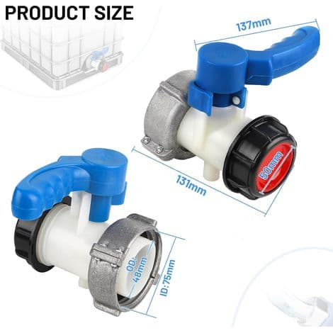 1000L Tankhane Adapter DN50 (75mm) IBC Tank Fitting Afløbsventil IBC Tank Adapter IBC Tank Forbinder Sommerfugl