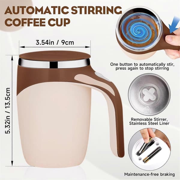 Automatisk magnetisk kaffekrus, selvomrørende krus i rustfrit stål