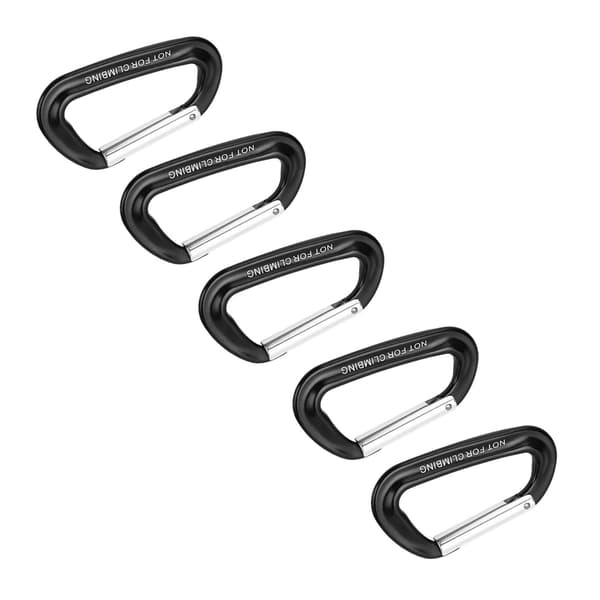 5 stk. karabinhager i aluminiumslegering 12KN D-ringclips til camping, vandreture, udendørs - sort