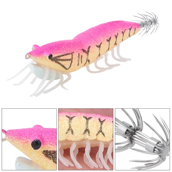 Lysende reke fiskesluk 3,5g med 12cm dobbelkrok #005 for nattfiske