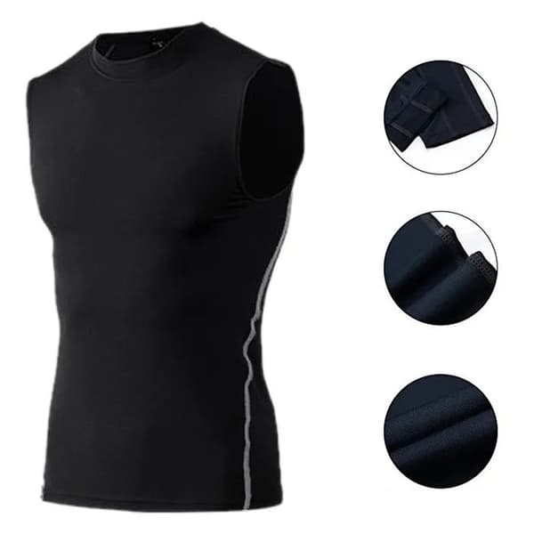 Ærmeløs T-shirt til mænd til fitness, elastisk, hurtigtørrende, sort, størrelse L