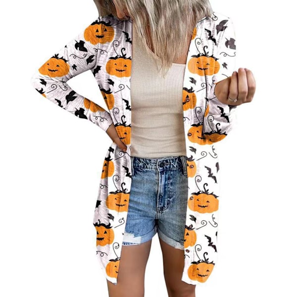 Letvægts langærmet åben kappe til kvinder til Halloween efterår afslappet hvid M