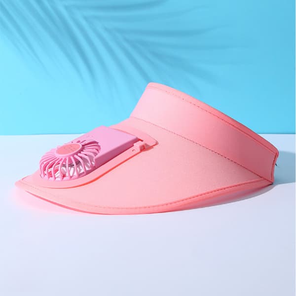 Børns sommer ventilatorhat med bred skygge, UV-beskyttelse, 3 niveauer, USB genopladelig, pink