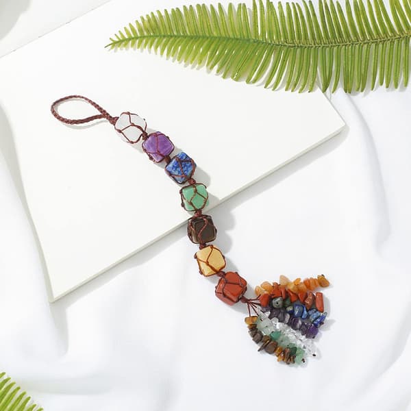7 Chakra Krystalophæng 10\", Krystalgave, Biltilbehør | Krystaller og Helbredende Sten H.