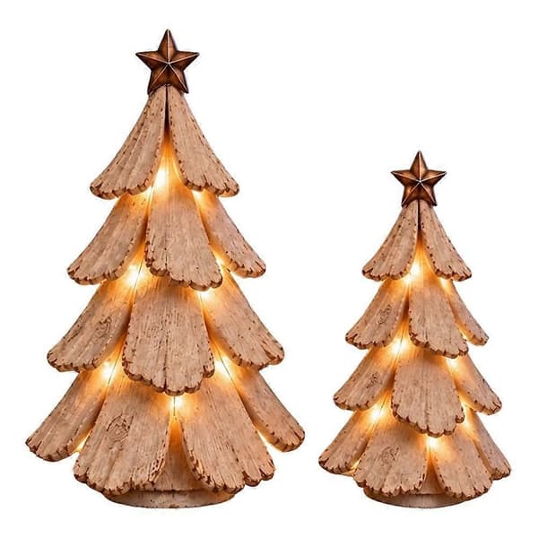 Julgransprydnad med belysning i harts, varmt LED-sken, barkstruktur, batteridriven L