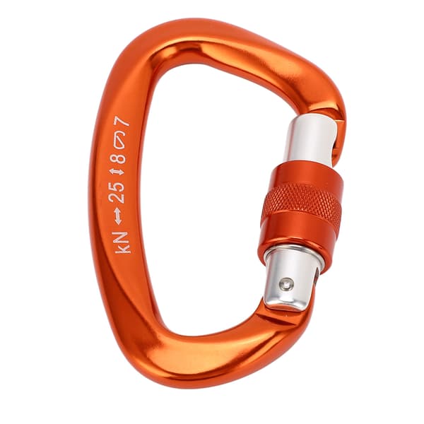 D-krog i aluminiumslegering med automatisk lås til klatring og camping, høj bæreevne, orange