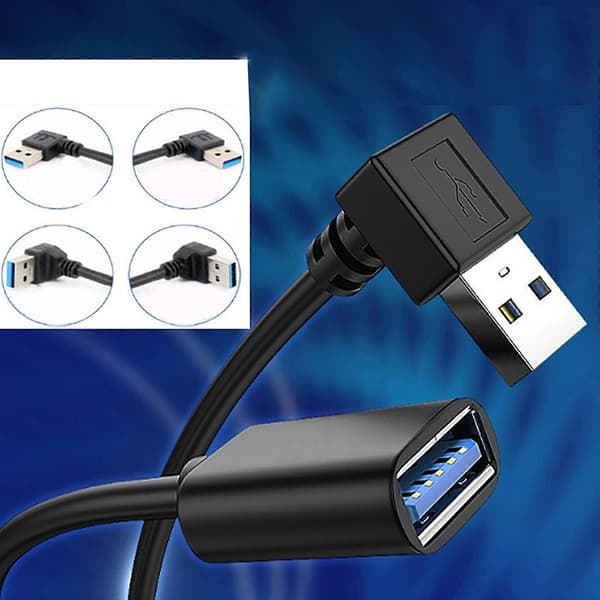 L-formad USB 3.0 förlängningskabel, 90-graders böj, 5 Gbps adapterkabel, lämplig för stationära datorer, bärbara datorer och kringutrustning.