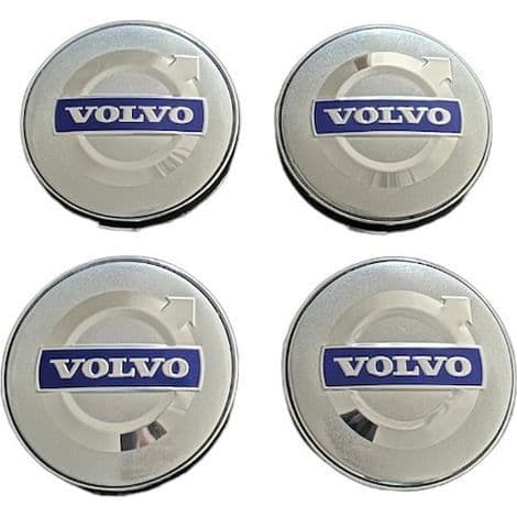 Sett med 4 sølvfargede 60 mm Volvo hjulkapsler, kompatible/erstatning for lettmetallfelger