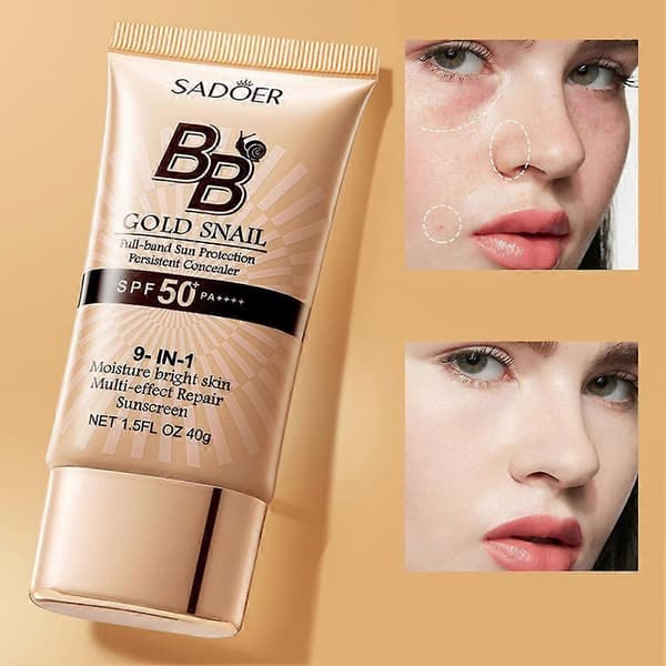 1-i-1 Gylden Snegle Slim BB Creme, SPF50 Solcreme, Hudreparationsbehandling