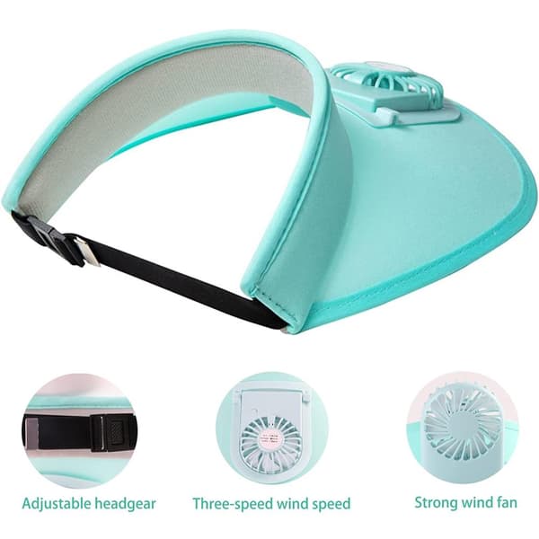 Solhat med genopladelig justerbar ventilator, UPF50+, visir med skygge, 6,2 tommer, himmelblå