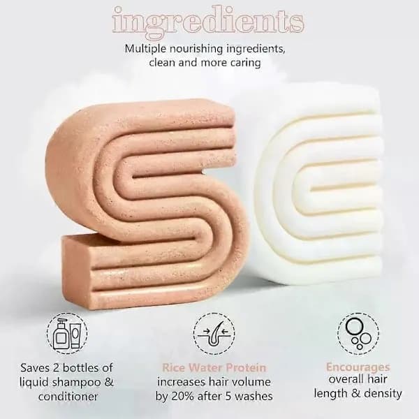 Ris Bar Shampoo & Balsam Sæt til Hårvækst - Fast Shampoo & Balsam Bar Sæt til at Styrke Håret