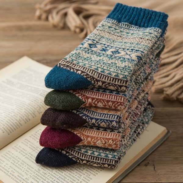 5 par unisex uldsokker, vinter, varme, tykke, behagelige, strikkede, afslappede, bløde