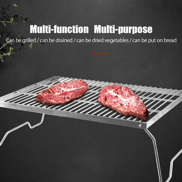 Bærbar sammenleggbar BBQ-grill i rustfritt stål 304 for camping med håndtak og bæreveske