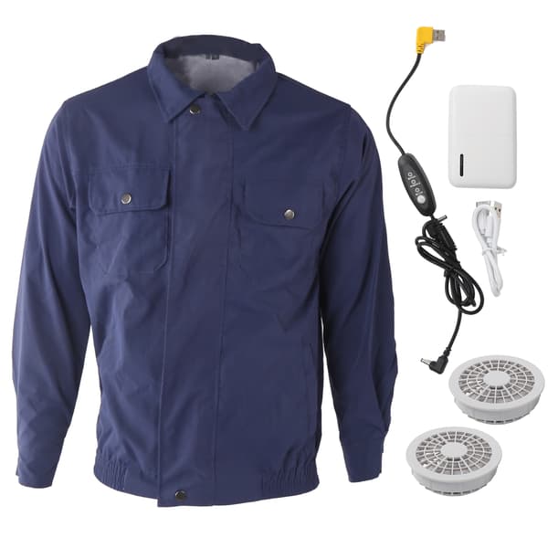 Airconditionjakke med USB-blæser, sommer, blå, slidstærk bomuld, 2XL/3XL