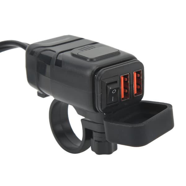 12V Motorsykkel USB-lader med Voltmeter, Dobbel Hurtiglading, Vanntett, Styreutstyr