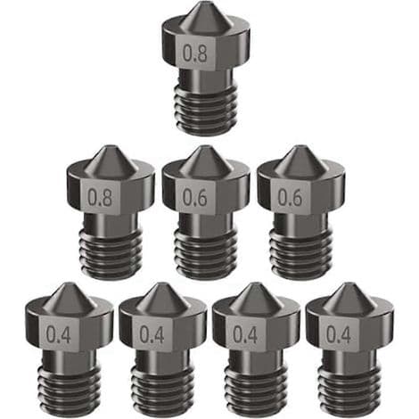 Sæt med 8 V6 dyser i hærdet stål, V6 ekstruderingsdyser til Anycubic I3 Mega() 3D-printer (0,4 mm, 0,6 mm, 0,8 mm)