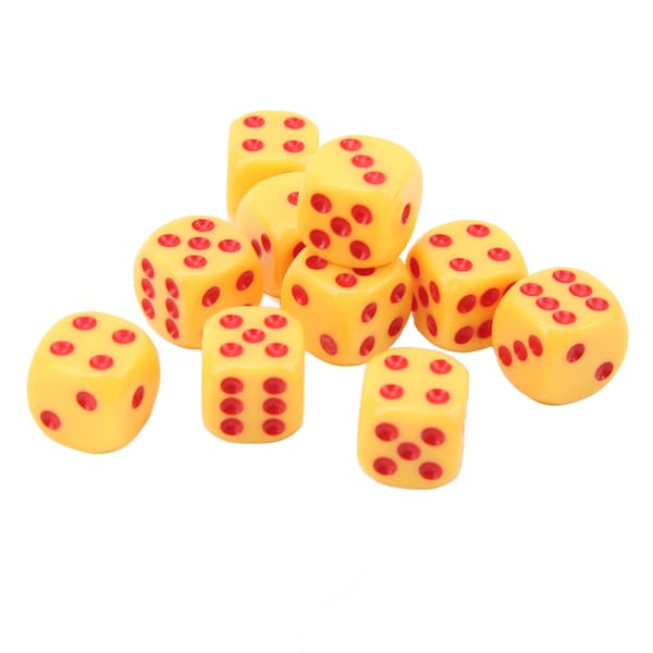 20 stycken 16 mm tärningar med rundade hörn, 6 sidor för brädspel, mattespel, gula och röda prickar