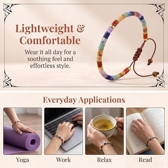 Chakra Healing Armbånd til Kvinder, 7 Chakra Krystaller & Sten Meditationsarmbånd mod Angst Re.