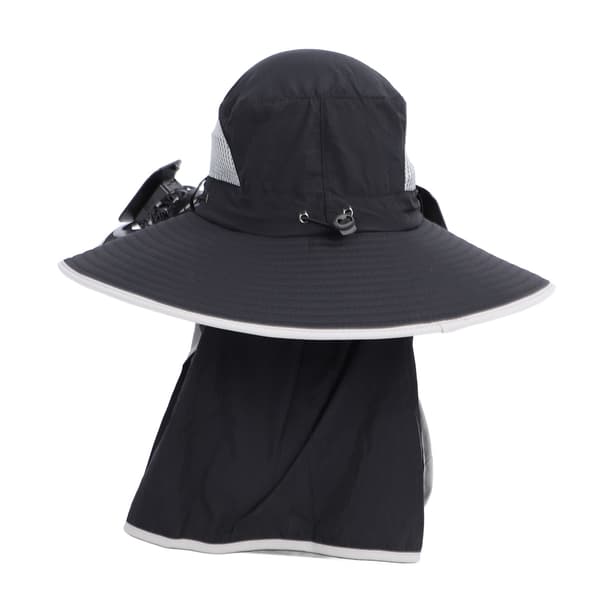 Solarhat med USB genopladelig ventilator, bred skygge, UPF50 beskyttelse til udendørs fiskeri, sort