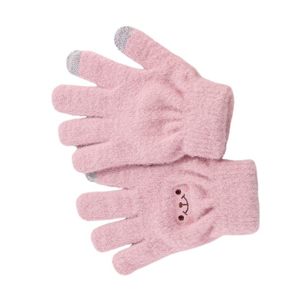 Vinter Touchscreen Handske med Smilende Ansigt, Elastisk, Varm, Strikket, til Kvinder og Piger, Pink