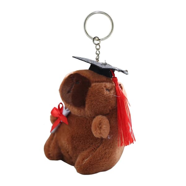 Plysch capybara med examenscape och certifikat, gosedjursnyckelring - brun