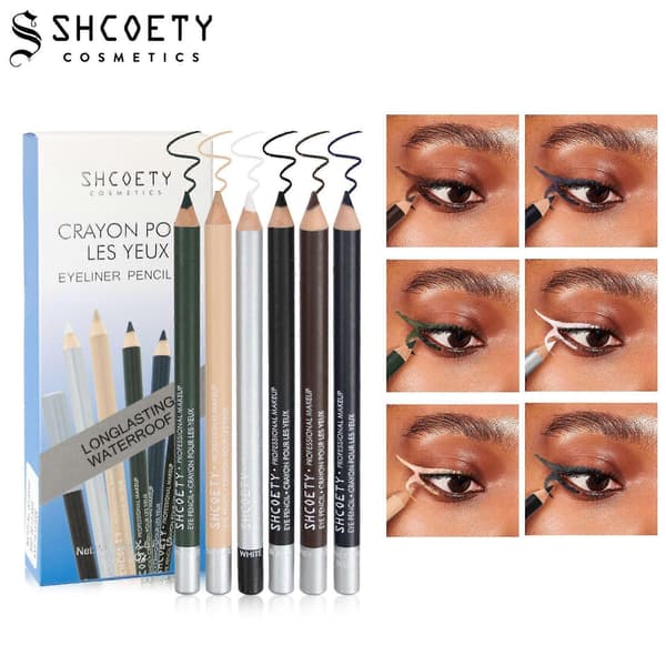 6 farver 2-i-1 Eyeliner & Øjenbrynspen Sæt (0,8g/farve) - Vandfast Smudsfri Træ Makeu