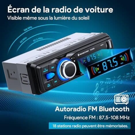 Bluetooth Handsfree Bilradio 5.0, FM-radio, 1 DIN Bilradio för 12V Bilar, Stöder 2 USB/AUX/SD/TF/MP3, Stöder iOS/Android