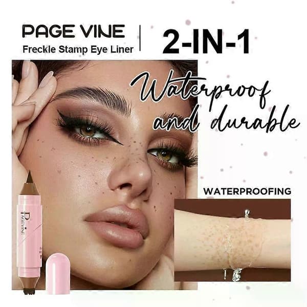 Dobbelt-endet Winged Eyeliner Stamp Pen, Roterende Design, Hurtigtørrende & Smudsfri, Langtidsholdbar Brun