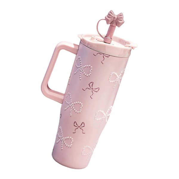 Elegant isolert vannflaske, 1200 ml, rustfritt stål, rosa sløyfe.