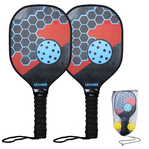 Træ Pickleball Ketcher Sæt med 2 Ketchere, Bolde og Netpose til Begyndere