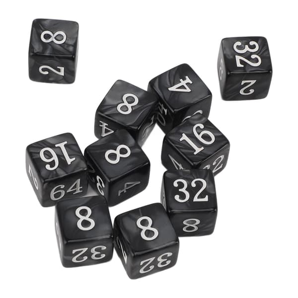 30 6-sidige numeriske terninger, multipler av 2, lett, bærbar plast, for undervisning, brettspill, svart