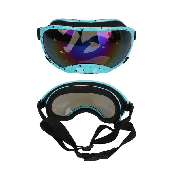 Hundsolglasögon med UV-skyddande och vindtäta PC-linser, justerbar rem, blå stil