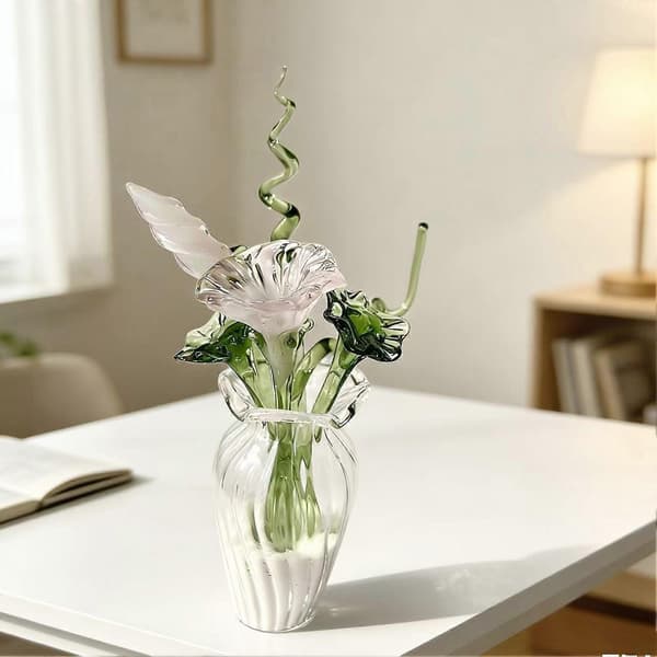 Miniglasblomster - fødselsdagsgave - med vase