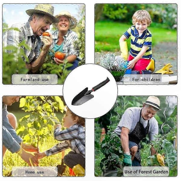 Metallhagespade med komfortabelt plasthåndtak for planting og omplanting av blomster.