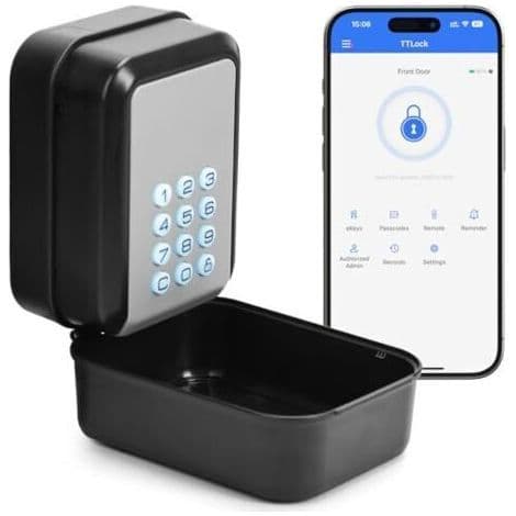 Smart nøgleboks, Bluetooth nøgleboks, der understøtter TTLock-appen og 12-cifret PIN-kode. Velegnet til hjemmet, garagen, lejligheden osv.