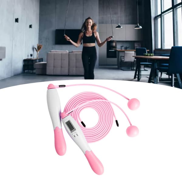 Trådløst digitalt hoppetau med elektronisk teller/timer for trening - Rosa