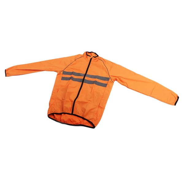 Oransje sykkeljakke i polyester, pustende, vanntett, vindtett, reflekterende, størrelse M