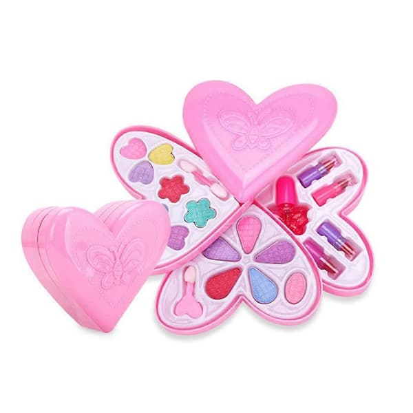 Børns hjerteformede legetøjs-makeup sæt, 4,7×4,5×2 tommer, 1 stk.