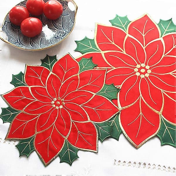 Rød julestjerne dekkebrikke broderte dekkebrikker for 8 stk juledekor