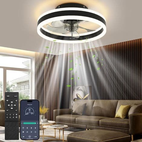 Loftventilator, 40 cm loftventilator med lys, lydløs, 6 hastigheder, variabel intensitet, 3 farver til alle årstider [Energiklasse A]