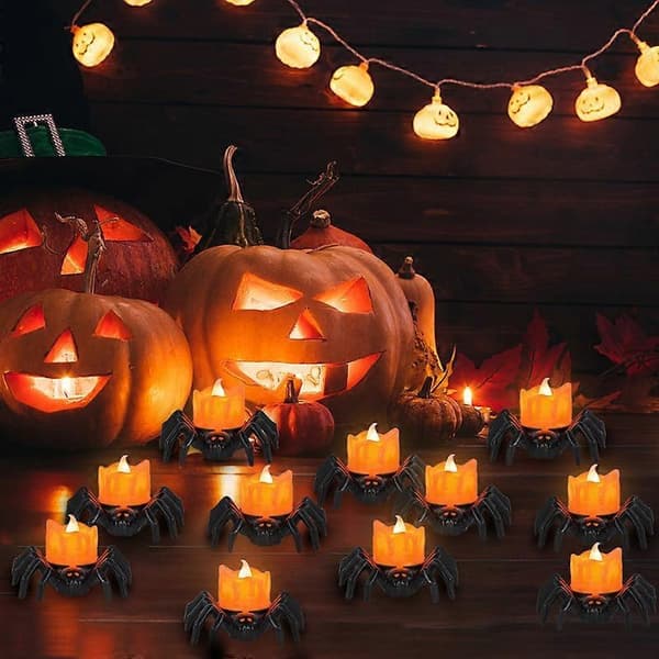 3 stk. Halloween LED-stearinlys Edderkop Græskar Lampe til Halloweenfest Hjemmedekoration Pynt...