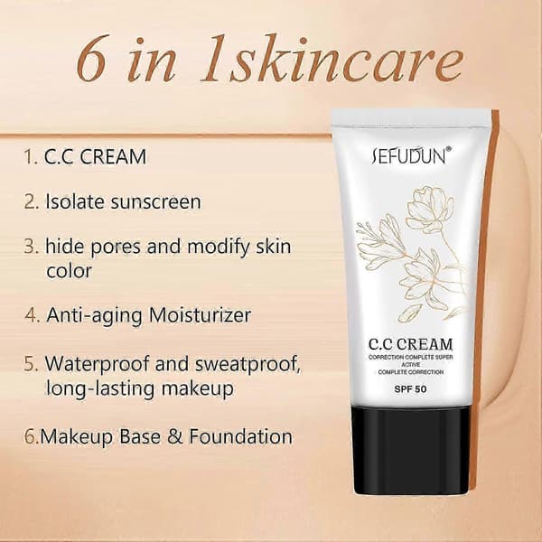 CC-krem, spesielt utviklet for moden hud, med en superaktiv CC-kremfoundation SPF 50.