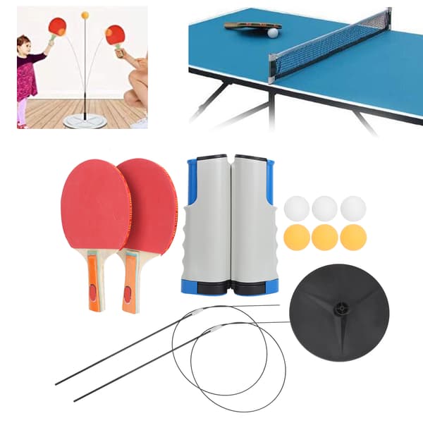 Bordtennissæt til børn med ketchere, bolde, net, blød aksel, indendørs træning