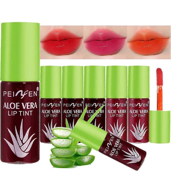 Sæt med 6 aloe vera læbeglosser, mini flydende læbestifter