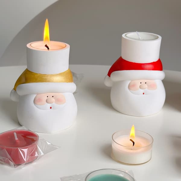 5 stk. julefest julestake julenisse gips lysestake duftlys