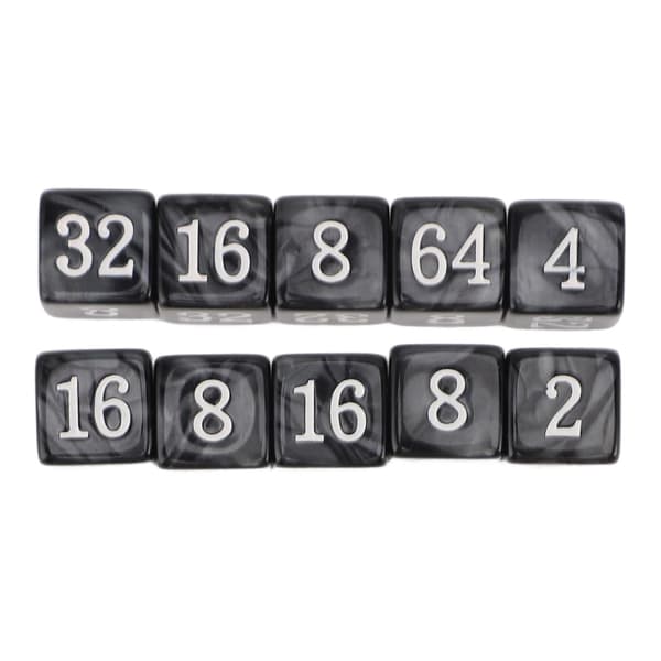 30 6-sidige numeriske terninger, multipler av 2, lett, bærbar plast, for undervisning, brettspill, svart