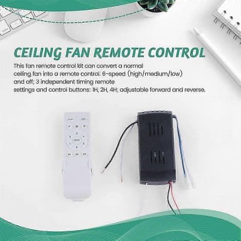 Universal fjernbetjeningsudskiftningssæt til loftsventilatorer, 6 hastigheder og timer, reference 0621